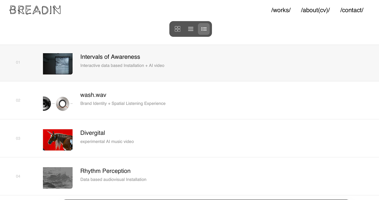 Works page view mode toggle interface 1